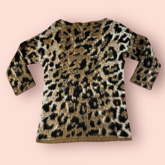 LINEAMAGLIA Womens XS Italian Mohair Blend Brown Animal Print Sweater Leopard - Picture 4 of 5